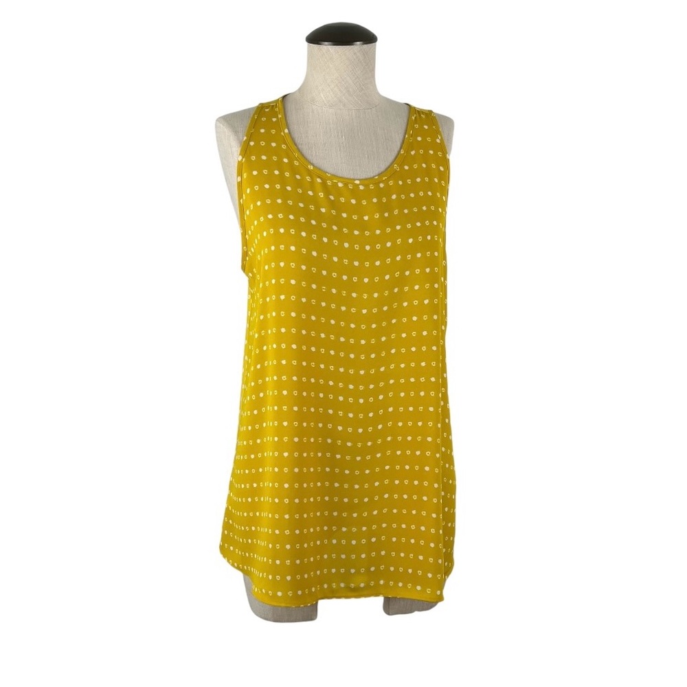 LOFT A-Line Swing Hi-Low Tank Top Mustard Yellow Polka Dot Print Size L